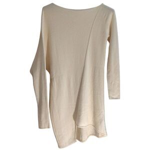 Raffi Cashmere Asymmetrical Off- Shoulder Long Sleeve Dress in Cream, Size Small